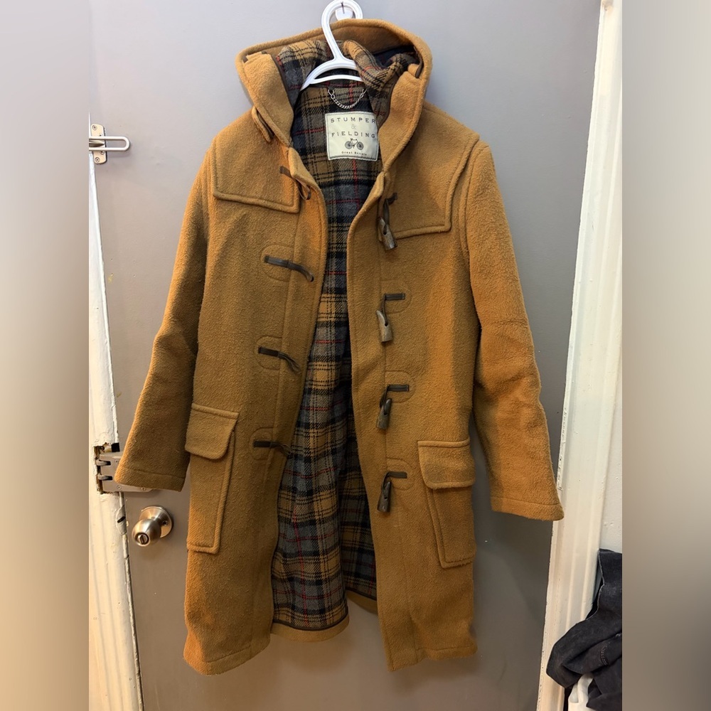 Stumper & Fielding Wool Plaid Duffle Coat With Toggles Made In England Preppy